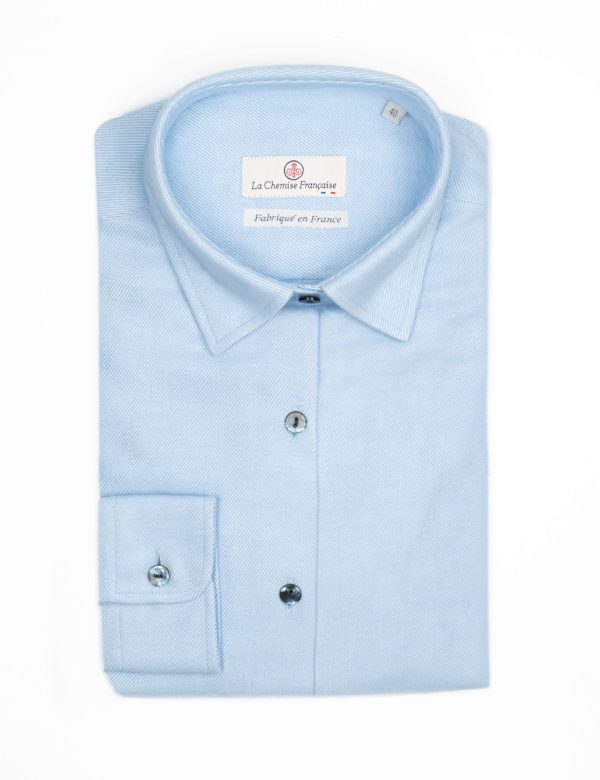 Chemisier Chaud Flanelle de Coton Bleu Ciel – Petit Col Français Souple - Vins Rouges Harmonieux pour Chaque Occasion