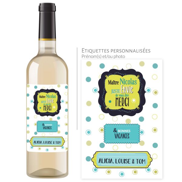Cadeau maître | Bouteille personnalisée merci et bonnes vacances maître - Vins Rouges Harmonieux pour Chaque Occasion