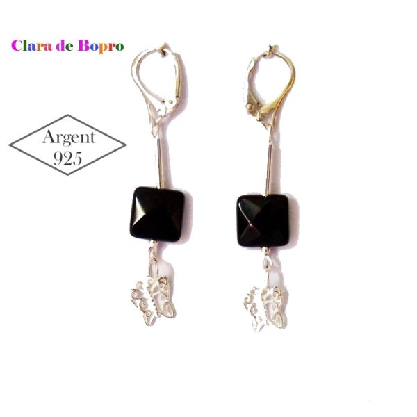 Boucles d’oreilles papillons en argent 925 et Onyx - Vins Rouges Harmonieux pour Chaque Occasion
