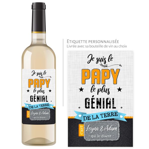 Cadeau papy | Bouteille personnalisée je suis le papy le plus génial - Vins Rouges Harmonieux pour Chaque Occasion