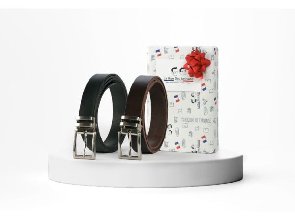 Coffret 2 ceintures luxe ajustables noir et marron avec boucle à pince - Vins Rouges Harmonieux pour Chaque Occasion