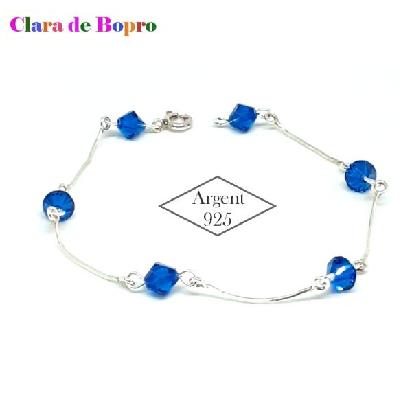 Bracelet femme en argent massif et toupies cristaux couleur saphir - Vins Rouges Harmonieux pour Chaque Occasion