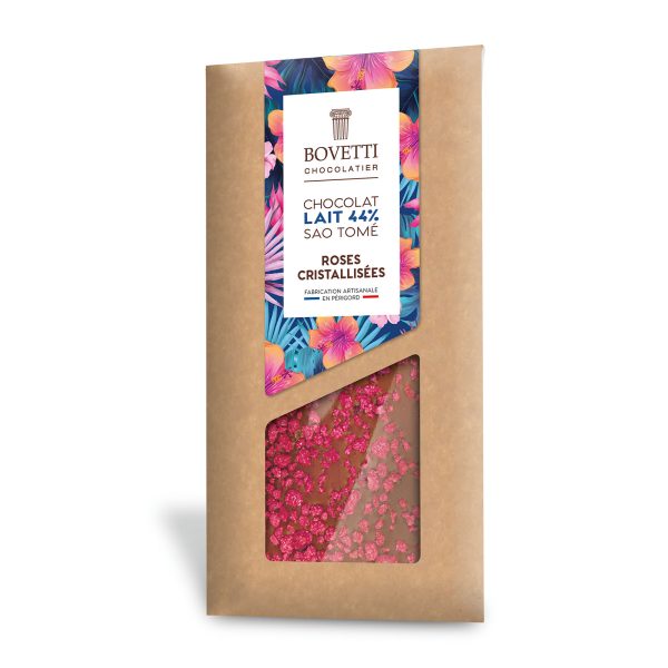 Bovetti Tablette chocolat lait Roses cristallisées 100g - Vins Rouges Harmonieux pour Chaque Occasion