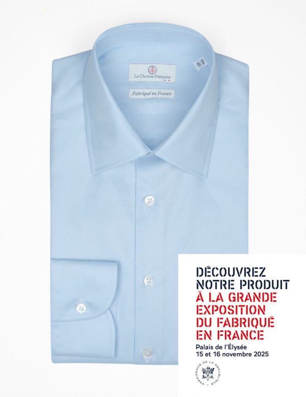 Chemise Bleu Ciel Twill Fin “Elysée” – Col Français - Vins Rouges Harmonieux pour Chaque Occasion