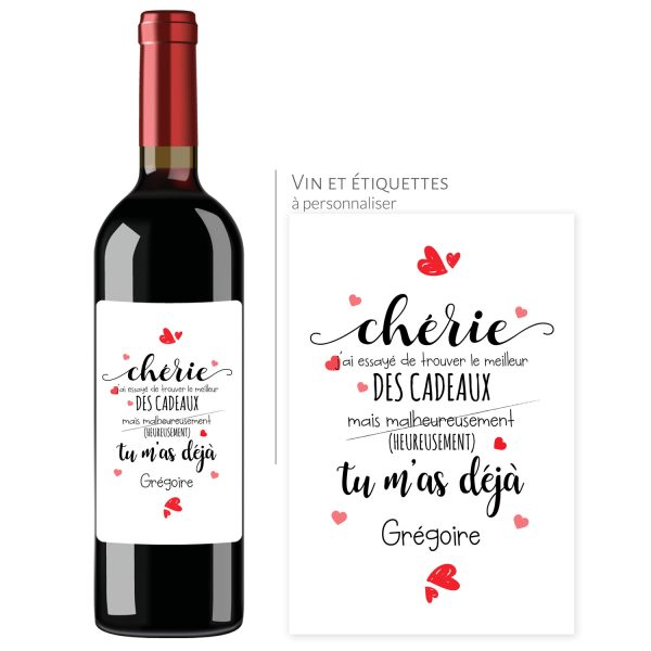 Cadeau saint valentin | Bouteille personnalisée chérie tu m&rsquo;as déjà (modèle pour femme) - Vins Rouges Harmonieux pour Chaque Occasion